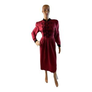 Miss Dorby Petites Women’s Vintage Red Black Long Sleeve  Maxi Dress Size 12P